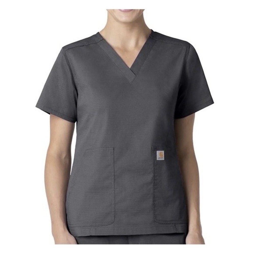 Carhartt WOMEN'S RUGGED FLEX RIPSTOP V-NECK SCRUB TOP Color Dark Pewter Size 3XL